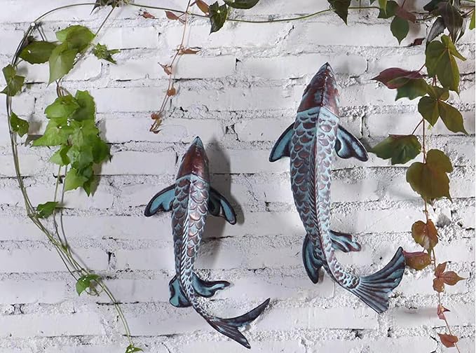 Garden Statues Koi Fish Decor for Outside,Antique Copper Garden Decor,Outdoor Koi Sculptures & Statues for Yard Patio Backyard Pond Decorations,Metal Fish Gifts for Women Mom Grandma,Set of 2