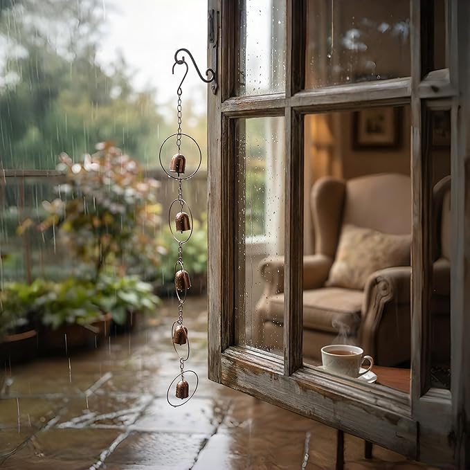 Rain Chains for Outside, Iron Hanging Decorative Rain Chains with 8 Bells, 47.2in Rain Bells for Decorating Garden and Drainage to Protect Building from Rainwater Erosion