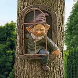 Elf Out of Door Tree Hugger 12-inch, Gnome Statue Tree Face Garden Decoration for Yard, Patio, Gnome Outdoor Clearance Large Ornaments, Garden Peeker Yard Art