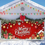 IVN Christmas Garage Door Cover Decoration 13x6ft Red Background Pine Garland Gifts and Gold Ornaments Merry Christmas Winter Garage Door Banner Home Door Front Yard Decor for Xmas Eve Holiday Outdoor
