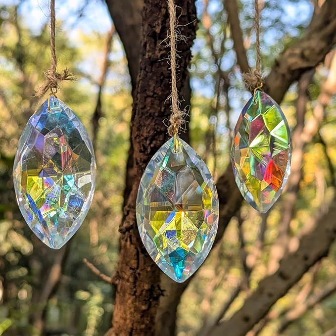 Crystals Prism suncatcher DIY, 3 pcs eyeshaped Iridescent Windows Prism suncatchers pendatnt, Ideal for Indoors Gardens&patios