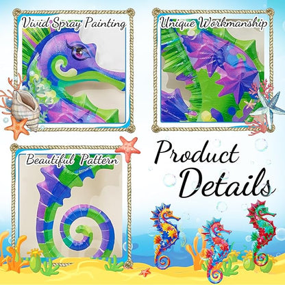 FaloStwer 4Pcs Metal Beach Wall Decor Art, 3D Lifelike Seahorse Wall Art Sculpture Hanging Decorations for Indoor Outdoor Garden Yard Living Room Bedroom Patio Balcony (Seahorse)
