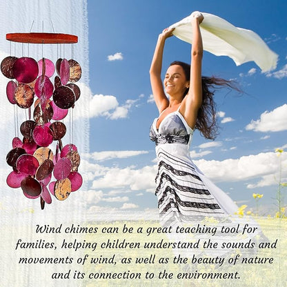 Bellaa Wind Chimes for Outside Capiz Sea Glass Shells 27 inch Outdoor Windchimes Home Garden Patio Yard Lawn Unique Gifts Mom Grandma (Y Pink Round)