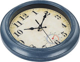 Outdoor Clocks Waterproof with Thermometer Combo Rustic Coastal Beach Wall Clock Decor for Bathroom Patio Pool (8 Inch,Blue)