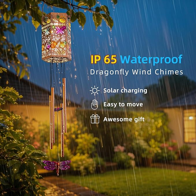 for Women - Dragonfly Solar Wind Chimes for Outside Solar Lights Outdoor Decor Gifts for Women Mom Grandma