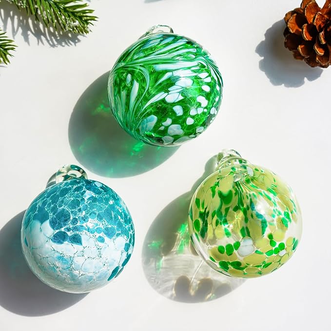 3pcs Hand Blown Glass Gazing Balls 2.3in Hanging Friendship Ball Decor for Home Garden Patio