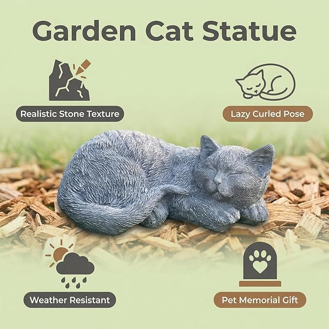 Cats Memorial Stone Garden Statue, Pet Statues Gifts for Loss of Cat Sympathy, Grave Markers for Garden Outdoor Statue Decor, 11.4” L Garden Decorative Tabby Figurine