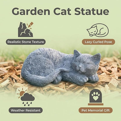 Cats Memorial Stone Garden Statue, Pet Statues Gifts for Loss of Cat Sympathy, Grave Markers for Garden Outdoor Statue Decor, 11.4” L Garden Decorative Tabby Figurine