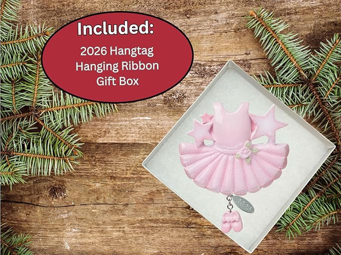 2026 Pink Ballet Ornament, Ballerina Christmas Ornament, Dance Gifts for Girls or Women, Ballet Gifts, w/Tulle Skirt & Glitter Ballet Slippers, Can be Personalized at Home, Comes in a Gift Box