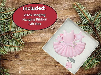 2026 Pink Ballet Ornament, Ballerina Christmas Ornament, Dance Gifts for Girls or Women, Ballet Gifts, w/Tulle Skirt & Glitter Ballet Slippers, Can be Personalized at Home, Comes in a Gift Box