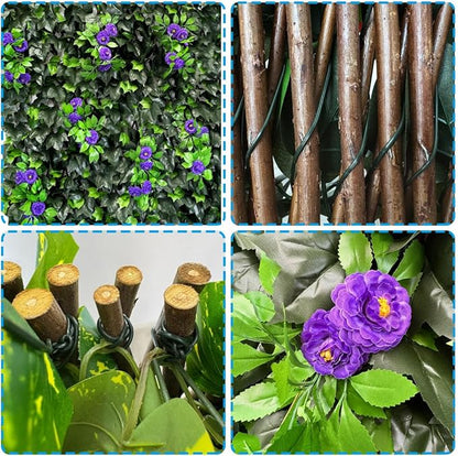 Dense Flowering Ivy Privacy Screen- Realistic Faux Foliage on Expandable Willow Fence for Outdoor, Patio, Balcony Cover & Decorative Shade Panel, UV Protected