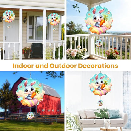 MXJSUA Easter Wind Spinners for Indoor Outdoor Garden Decoration, 12 Inch Bunny Stainless Steel Hanging Wind Spinners Ornaments Crafts for Gifts