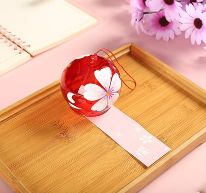 Falytemow Japanese Wind Chimes Romantic Flowers Small Wind Bells Handmade Glass Japanese Style Pendant for Birthday Present Home Decors (4 Cherry, 8 cm)