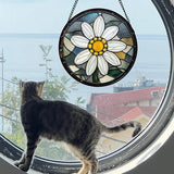 Stained Glass Window Hanging - Yellow White Daisy Birth Flower Suncatcher for Door Garden Yard Sun Catchers Decor Christmas Mother's Day Birthday Gifts for Teacher Women Mom Nana 9.8 in