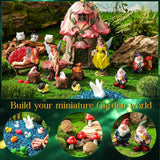 HyDren 100 Pcs Fairy House Garden Figurines Kit 8'' Solar Miniatures Light up 6.6" Fairy House Gnome Animals Doll Outdoor Resin Statues Micro Landscape Ornaments DIY Garden Decor