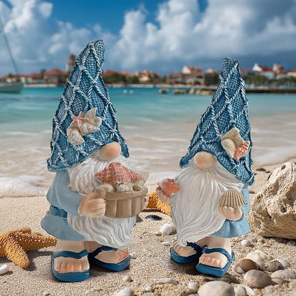 LIFFY Garden Gnomes Statues Outdoor Funny Garden Decor Indoor Resin Beach Gnome Sculpture Ocean Gnomes for Beach, Patio, Lawn, Yard, Porch, Bookshelf Gifts (Blue and White)