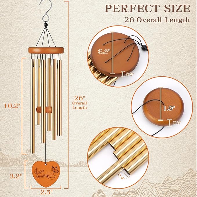 Vexillum 26 Inch Heartfelt Wind Chimes Gift for Mom – Warm Message to Express Love, Relaxing Tones, Long-Lasting Quality, Beautiful Home Decor for Mother’s Day Mom's Birthday or Christmas