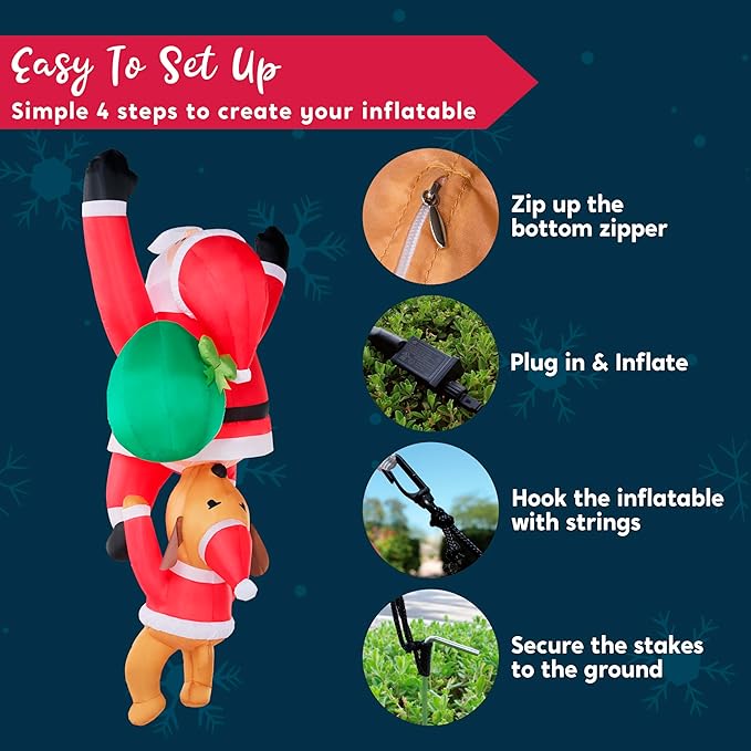 Joiedomi Hanging Christmas Inflatables Outdoor Decoration, Blow Up Climbing Santa with Dog, Christmas Blow Up Yard Decorations with Build-in LED for Xmas Party, Garden, Lawn, Roof Decor