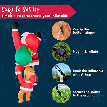 Joiedomi Hanging Christmas Inflatables Outdoor Decoration, Blow Up Climbing Santa with Dog, Christmas Blow Up Yard Decorations with Build-in LED for Xmas Party, Garden, Lawn, Roof Decor