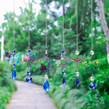 6Pieces Blue Crystals Suncatchers Hanging Sun Catcher with Chain Pendant Ornament Crystal Prisms for Window Home Decoration