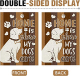 Dyrenson Home is Where My Dogs are Decorative Garden Flag, Pet Paw Print Yard Outside Home Decorations Dog Lover Gifts, Farmhouse Rustic Burlap Outdoor Small Decor Double Sided 12 x 18