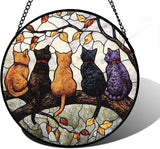DASTOLL Stained Glass Window Hanging - 5 Cats on a Branch Suncatcher for Window Doors Home Decoration and Christmas, Mother's Day Father's Day Birthday Gifts for Women, Men, and Mom 6.3x6.3 in