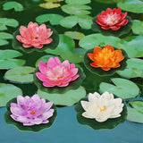 Happy Trees 12 Pcs Artificial Floating Foam Lotus Flower with Water Lily Pad, Lifelike Ornanment Home Garden Pond Decor Indian Decorations Return Gifts