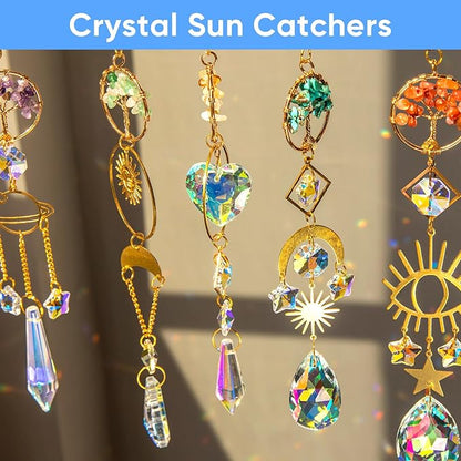 6 PCS Crystal Suncatchers for Window Hanging, Sun Catchers Indoor Window Garden Hanging with Crystals Prism Light Catcher,Tree of Life Crystal Suncatcher for Indoor Outdoor Home Garden Party Decor