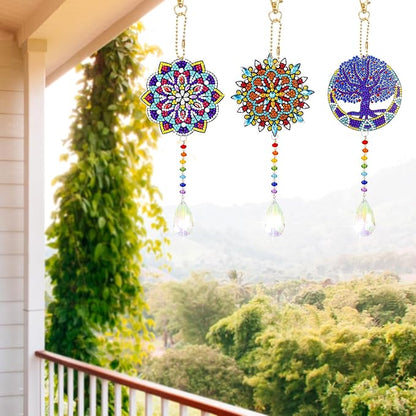 Sinor 6 Pcs Diamond Painting Wind Chimes Suncatcher, Hanging Crystal Double Sided Chime Ornament Decor for Garden Window Home DIY Kits for Adults -Style B