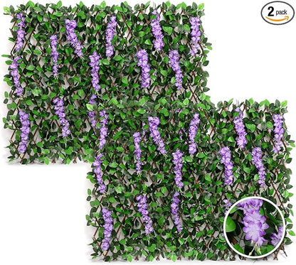DOEWORKS Expandable Fence Privacy Screen for Balcony Patio Outdoor, 2PCS Faux Ivy Fencing Panel for Backdrop Garden Backyard Home Decorations