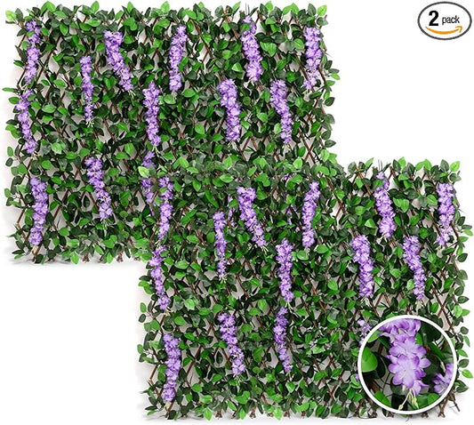 DOEWORKS Expandable Fence Privacy Screen for Balcony Patio Outdoor, 2PCS Faux Ivy Fencing Panel for Backdrop Garden Backyard Home Decorations