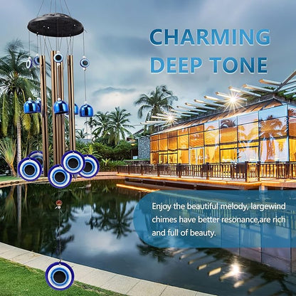 BWINKA Blue Evil Eye Amulet Wind Chimes Bells Outdoor Decor,Metal Windchimes for Garden Patio Backyard Home Decor…