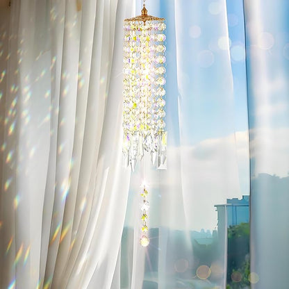 Crystal Wind Chimes for Outside with Rainbow Light Reflections Glass Bells and Rose Gold Alloy Hooks Indoor Outdoor Decor for Home Garden Patio Porch Birthday House Warming (Colorful)