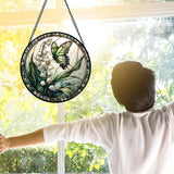 DASTOLL Stained Glass Window Hanging, Lily of the Valley Flower Butterfly Suncatcher for Doors Home Sun Catchers Decoration and Christmas, Mother's Day Birthday Gifts for Women, Men, Mom 9.8 in