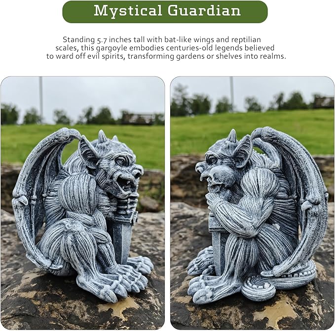Gargoyle Sculpture Figurine,Gothic Stone Decor Statue,Indoor Patio Yard Lawn Porch Decor, Gothic Sculpture Ornament