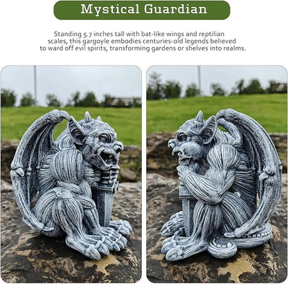 Gargoyle Sculpture Figurine,Gothic Stone Decor Statue,Indoor Patio Yard Lawn Porch Decor, Gothic Sculpture Ornament