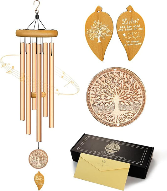 Memorial Wind Chimes for Loss of Loved One, Sympathy Wind Chimes with Tree of Life, Remembrance in Memory of Mom Dad, Bereavement and Condolence Memorial Gifts(Rose Gold)