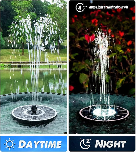 Yzert Solar Fountain Glass Panel with 2200 mah Battery, 3.5W Floating Solar Water Fountain with 4 Fixed Rods, Solar Pump for Bird Bath, Garden, Pond, Pool, Outdoor (White Panel White Lights)