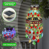 Hanging Solar Lanterns Outdoor Chandelier,2 Tier Acrylic Crystal Wind Chimes for Outside,Solar Lights Color Changing LED Outdoor Decorative for Paito,Porch,Yard