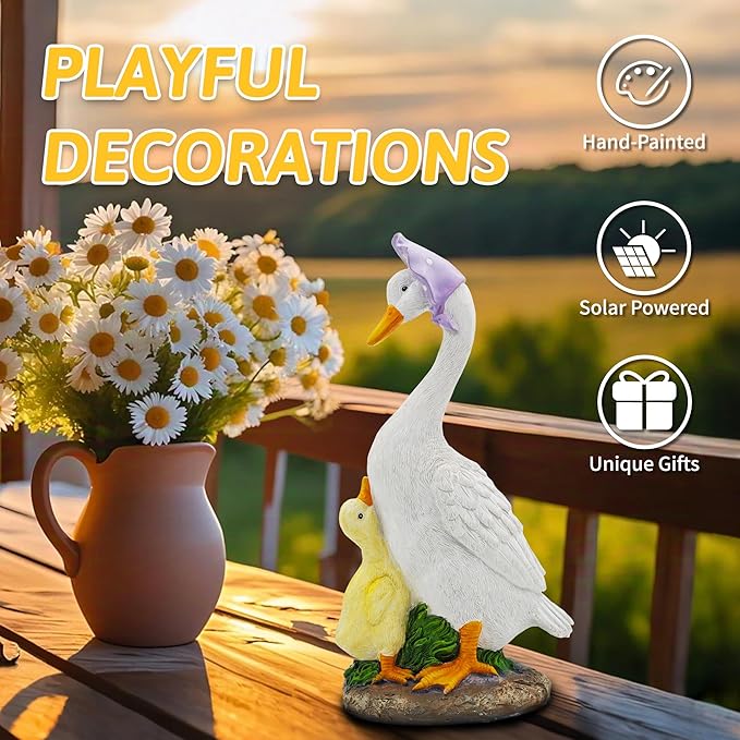 Goose Garden Statue for Outside: 12'' Funny Goose Yard Decorations for Outdoor Lawn Patio Porch Housewarming Birthday Gifts for Women (Mother-Baby Geese)