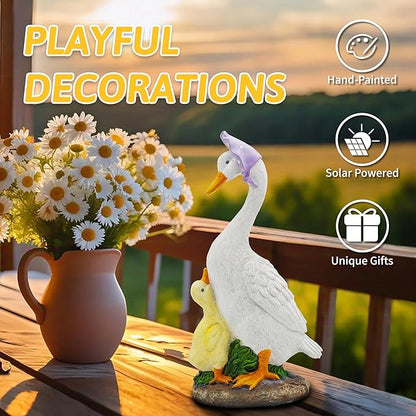 Goose Garden Statue for Outside: 12'' Funny Goose Yard Decorations for Outdoor Lawn Patio Porch Housewarming Birthday Gifts for Women (Mother-Baby Geese)
