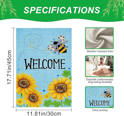 IVN Bee and Sunflower Garden Flag 12x18 Inch – Welcome Burlap Outdoor Flag, Double Sided Spring Summer Yard Flag for Porch Lawn Patio Decor