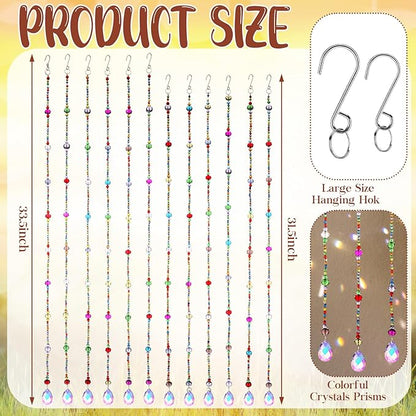 Suncalla 12 Pcs Crystal Garland Strands Colorful Crystals Suncatcher Hanging Sun Catcher with Chain Pendant Ornament for Window Party Wedding Home Decoration
