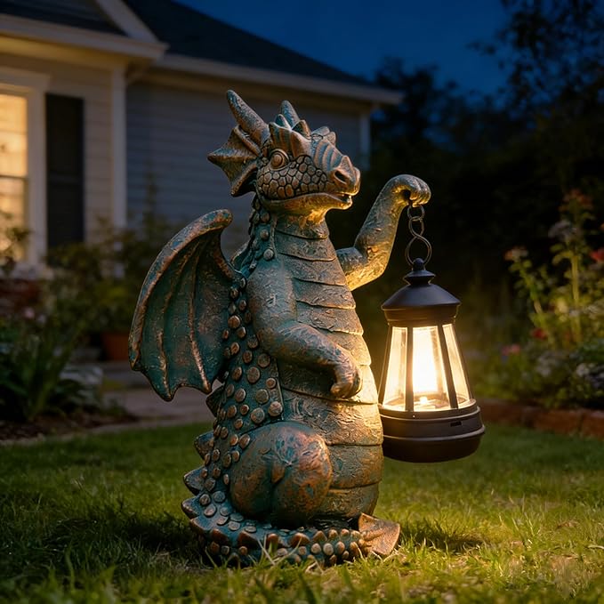 JOYBEE Dragon Solar Outdoor Garden Statue - Dragon Outdoor Figurie Lights - Yard Decorative Outdoor Statue Suitable for Patio, Balcony, Patio Decoration - Specially Customized Gift for Mom