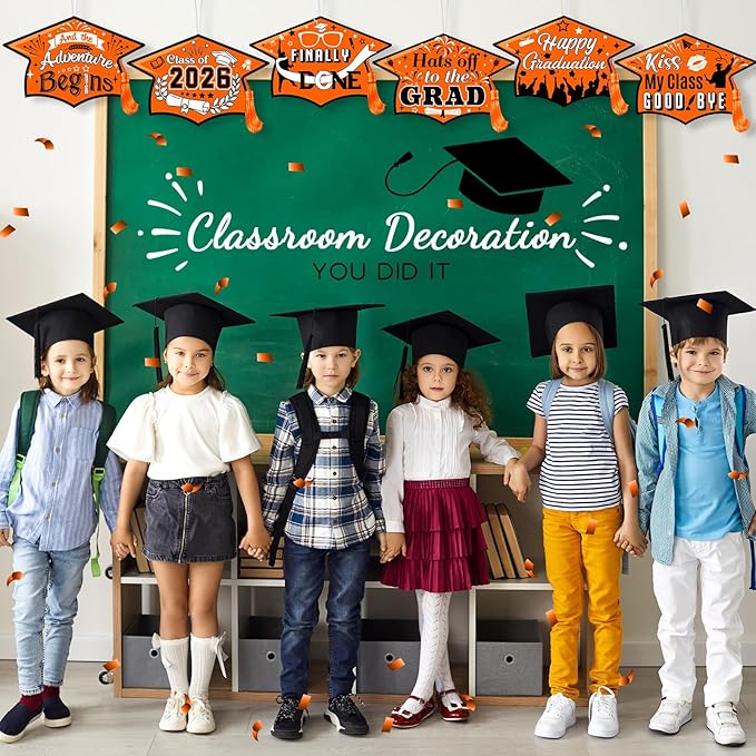 Chunful 12 Pack Graduation Yard Signs Grad Decoration 2026 Happy Graduate Lawn Garden Sign with Stake Congrats Outdoor Plastic Cap Hanging Ornament for Class Pathway Walkway Porch Party(Orange)