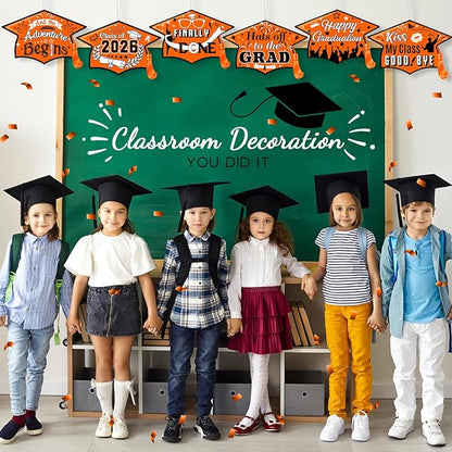 Chunful 12 Pack Graduation Yard Signs Grad Decoration 2026 Happy Graduate Lawn Garden Sign with Stake Congrats Outdoor Plastic Cap Hanging Ornament for Class Pathway Walkway Porch Party(Orange)