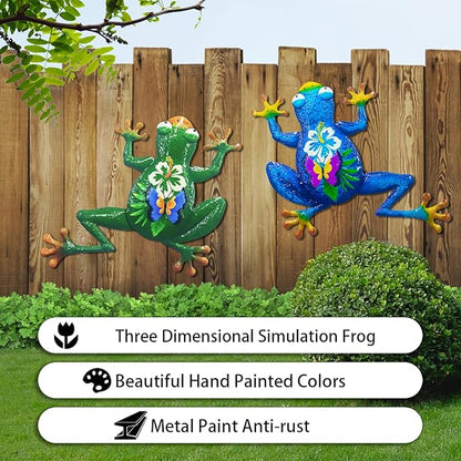 John's Studio 2Pcs Metal Frog Wall Decor Outdoor Garden Hanging Art Sculptures Home Theme Decorations for Kitchen Bathroom and Pool
