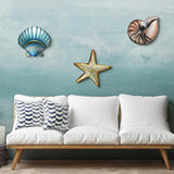 Weibefee 3 Pcs Metal Beach Wall Decor Sea Star Shell Conch Metal Mother's Day Decor Ocean Theme Marine Coastal Bathroom Mother's Day Decorations Gift Rustic Cottage Nautical Wall Art for Office Home Living Room Nursery Room