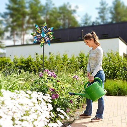 DREAMYSOUL Outdoor Peacock Wind Spinners with Gem Decor, 13" D*65" H Double Sided Kinetic Wind Sculptures & Spinners, Metal Peacock Decor for Garden Yard Lawn