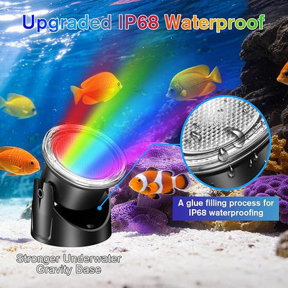 POPOSOAP 6-Head RGB Underwater Pond Lights, IP68 Waterproof LED Lights with Remote Control, Timer & Memory Function Fountain Lights for Pond Fountain Waterfall Aquarium Pool Outdoor Decoration